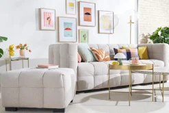 Cheap Miliboo Sofá moderno 3 plazas y reposapiés de tejido efecto aterciopelado texturizado beige CORTO