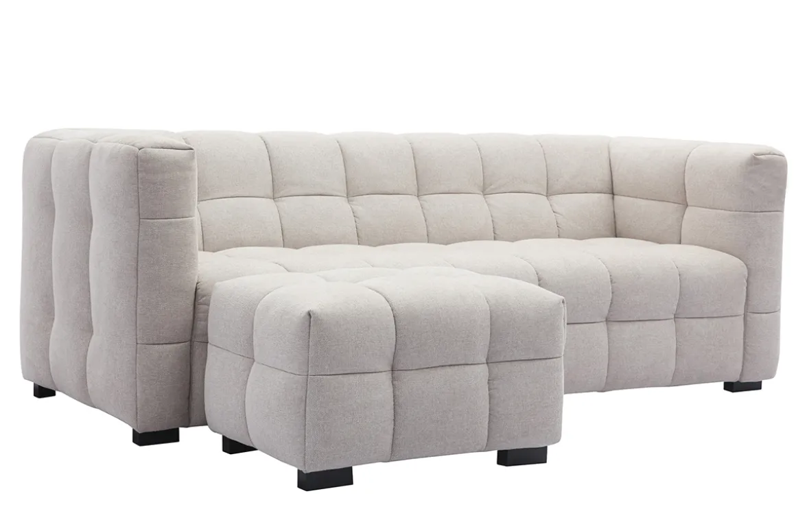 Cheap Miliboo Sofá moderno 3 plazas y reposapiés de tejido efecto aterciopelado texturizado beige CORTO