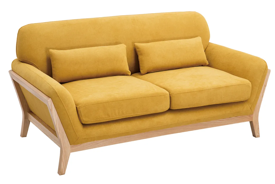 Discount Miliboo Sofá nórdico 2 plazas amarillo mostaza YOKO