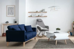 Best Miliboo Sofá nórdico 3 plazas azul oscuro desenfundable patas madera OSLO