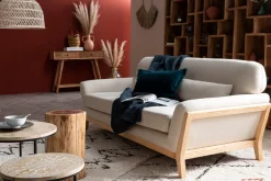 Store Miliboo Sofá nórdico 3 plazas azul petróleo patas madera YOKO