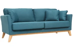 Best Sale Miliboo Sofá nórdico 3 plazas azul petroleo desenfundable patas madera OSLO