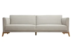 Flash Sale Miliboo Sofá nórdico 4 plazas de tejido efecto aterciopelado texturizado beige y madera clara SINDRO