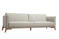 Flash Sale Miliboo Sofá nórdico 4 plazas de tejido efecto aterciopelado texturizado beige y madera clara SINDRO