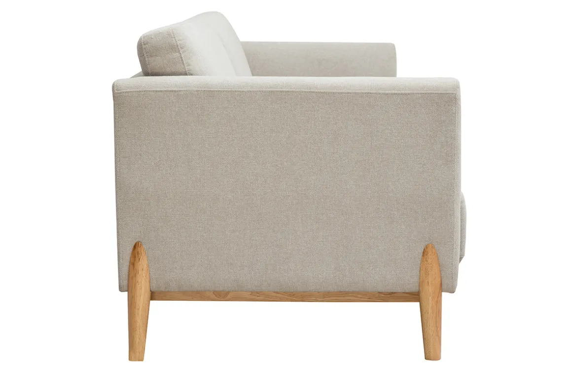 Flash Sale Miliboo Sofá nórdico 4 plazas de tejido efecto aterciopelado texturizado beige y madera clara SINDRO