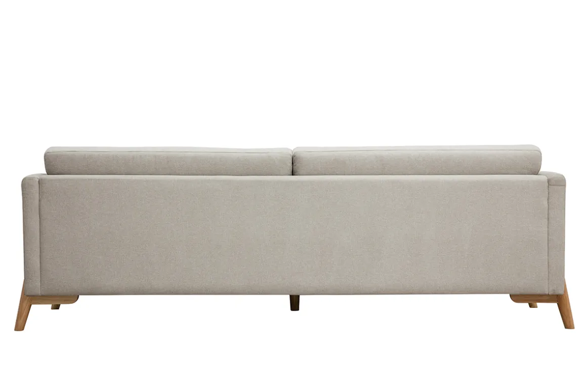 Flash Sale Miliboo Sofá nórdico 4 plazas de tejido efecto aterciopelado texturizado beige y madera clara SINDRO