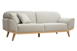 Best Miliboo Sofá nórdico 3 plazas de tejido efecto aterciopelado texturizado beige y madera clara FREEMA