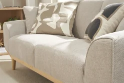 Best Miliboo Sofá nórdico 3 plazas de tejido efecto aterciopelado texturizado beige y madera clara FREEMA