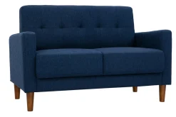 Online Miliboo Sofá nórdico 2 plazas de tejido azul oscuro y madera oscura MOON