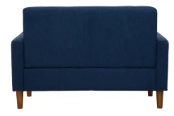Online Miliboo Sofá nórdico 2 plazas de tejido azul oscuro y madera oscura MOON