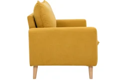 Outlet Miliboo Sofá nórdico 2 plazas de tejido efecto aterciopelado texturizado amarillo mostaza y madera clara JONAS