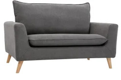 Online Miliboo Sofá nórdico 2 plazas de tejido efecto aterciopelado texturizado gris claro y madera clara JONAS