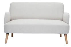 Clearance Miliboo Sofá nórdico 2 plazas de tejido efecto aterciopelado texturizado beige y madera clara ISKO