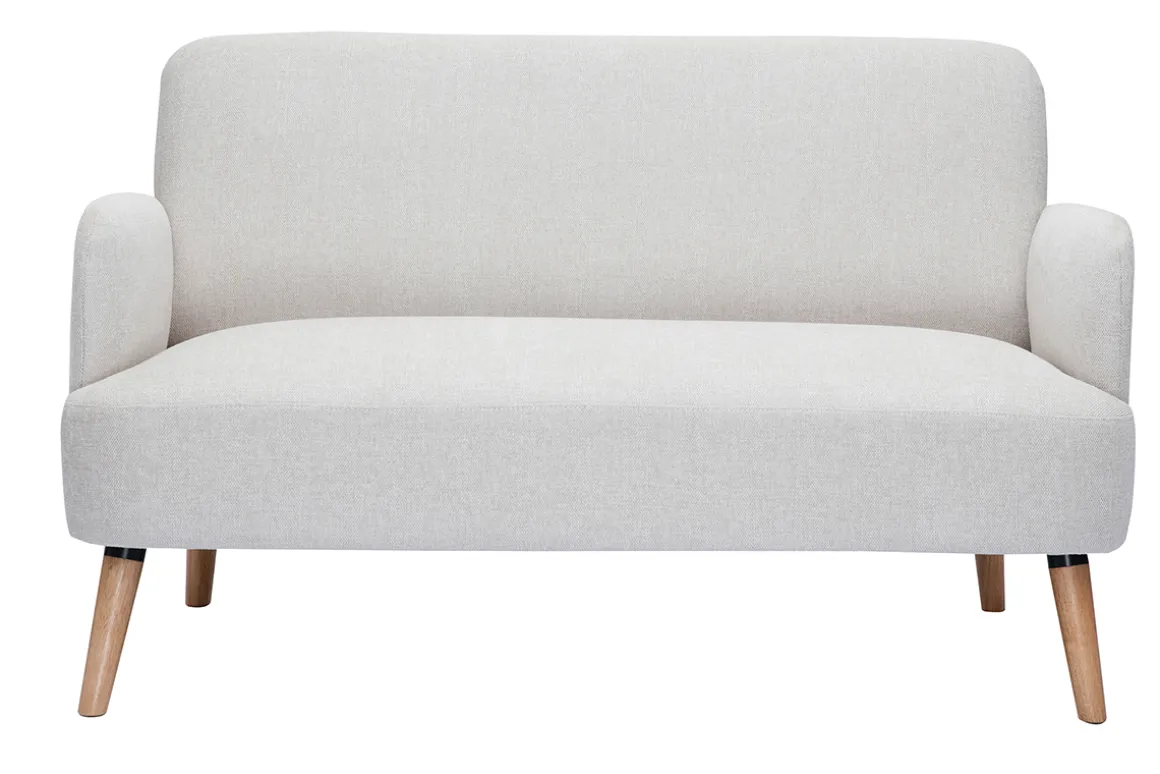 Clearance Miliboo Sofá nórdico 2 plazas de tejido efecto aterciopelado texturizado beige y madera clara ISKO