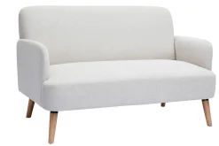 Clearance Miliboo Sofá nórdico 2 plazas de tejido efecto aterciopelado texturizado beige y madera clara ISKO