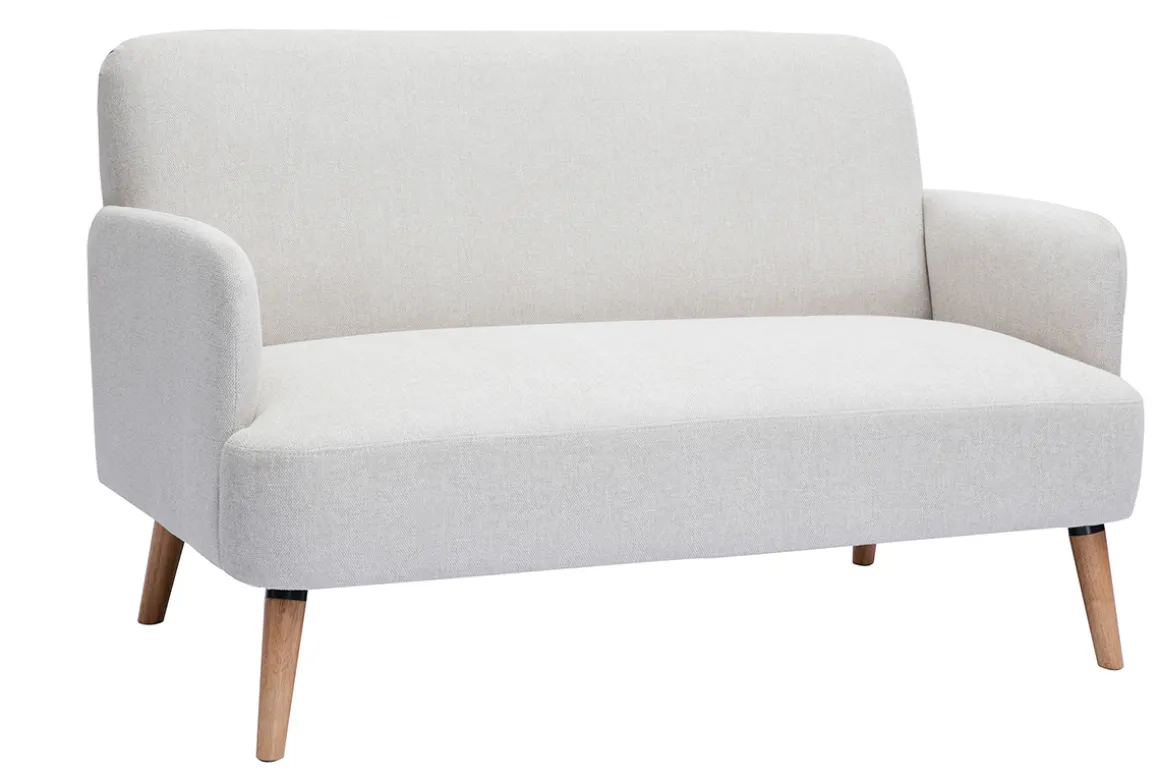 Clearance Miliboo Sofá nórdico 2 plazas de tejido efecto aterciopelado texturizado beige y madera clara ISKO