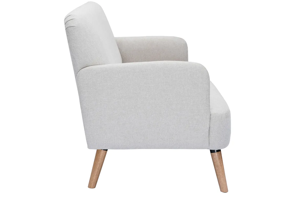 Clearance Miliboo Sofá nórdico 2 plazas de tejido efecto aterciopelado texturizado beige y madera clara ISKO