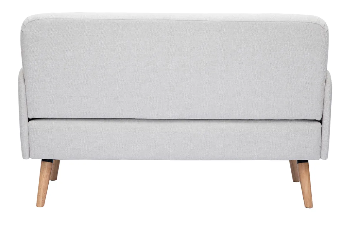 Clearance Miliboo Sofá nórdico 2 plazas de tejido efecto aterciopelado texturizado beige y madera clara ISKO