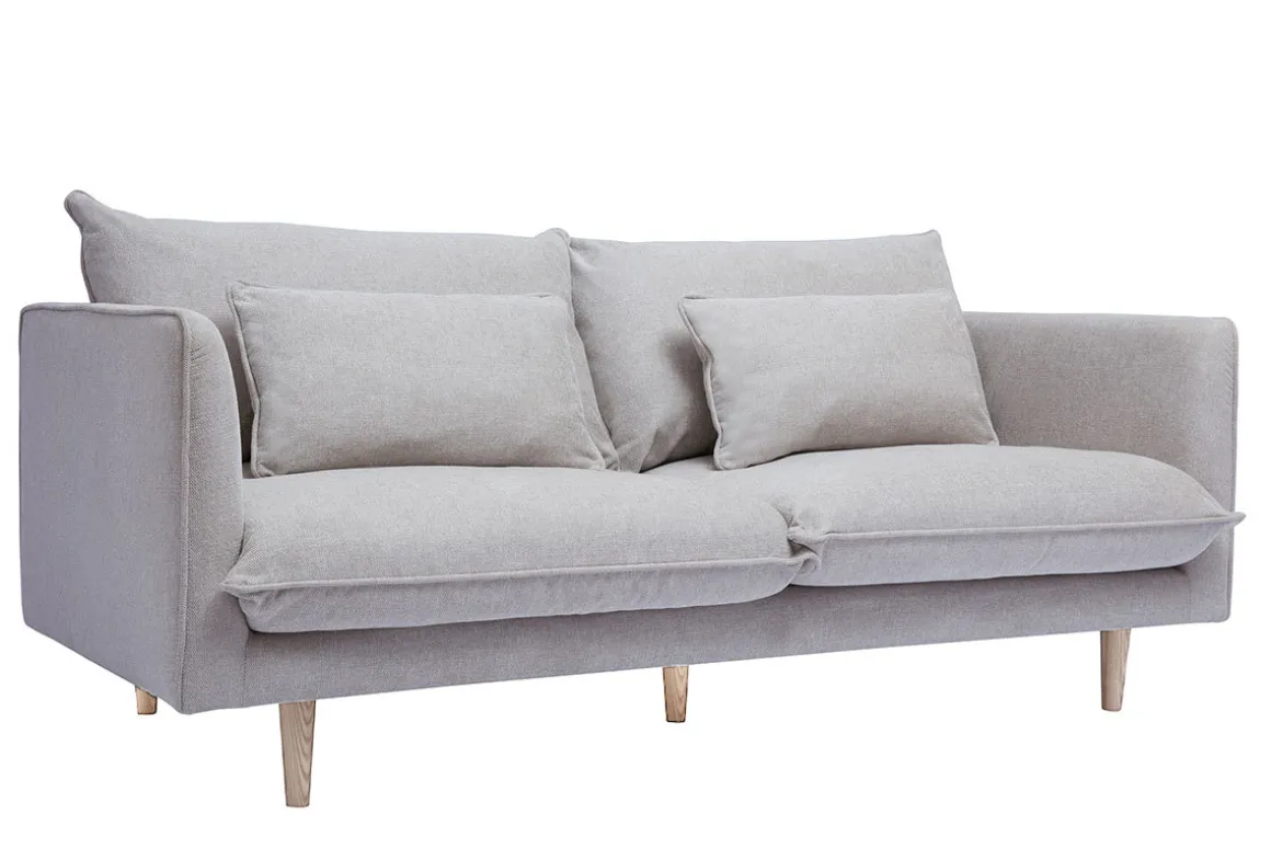 New Miliboo Sofá nórdico 3 plazas de tejido efecto aterciopelado texturizado beige y madera clara CLAYTON
