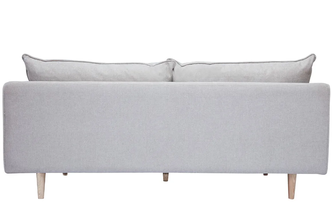 New Miliboo Sofá nórdico 3 plazas de tejido efecto aterciopelado texturizado beige y madera clara CLAYTON