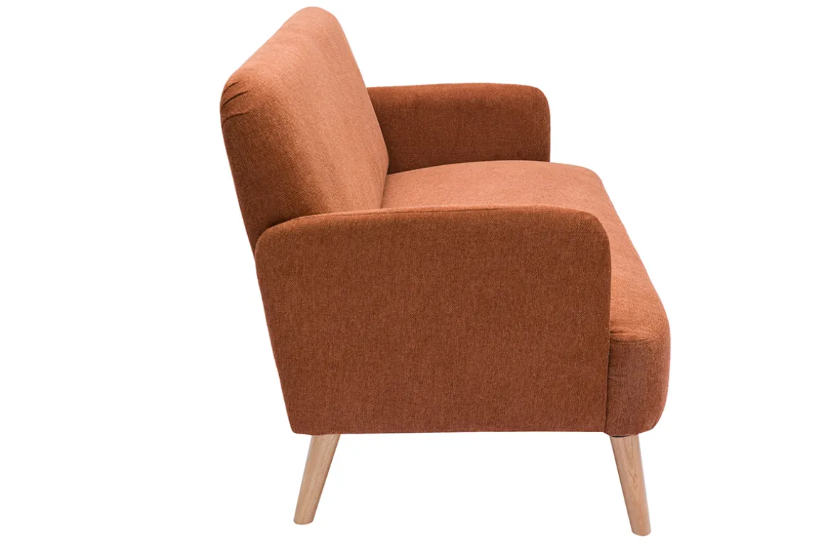 Shop Miliboo Sofá nórdico 2 plazas de tejido efecto aterciopelado texturizado terracota y madera clara ISKO