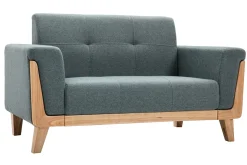 Discount Miliboo Sofá nórdico 2 plazas de tela verde grisáceo y madera clara FJORD