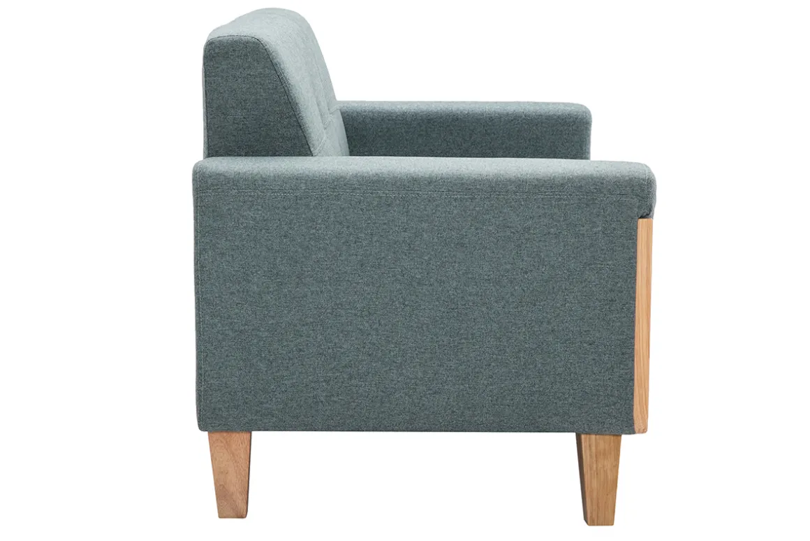 Discount Miliboo Sofá nórdico 2 plazas de tela verde grisáceo y madera clara FJORD
