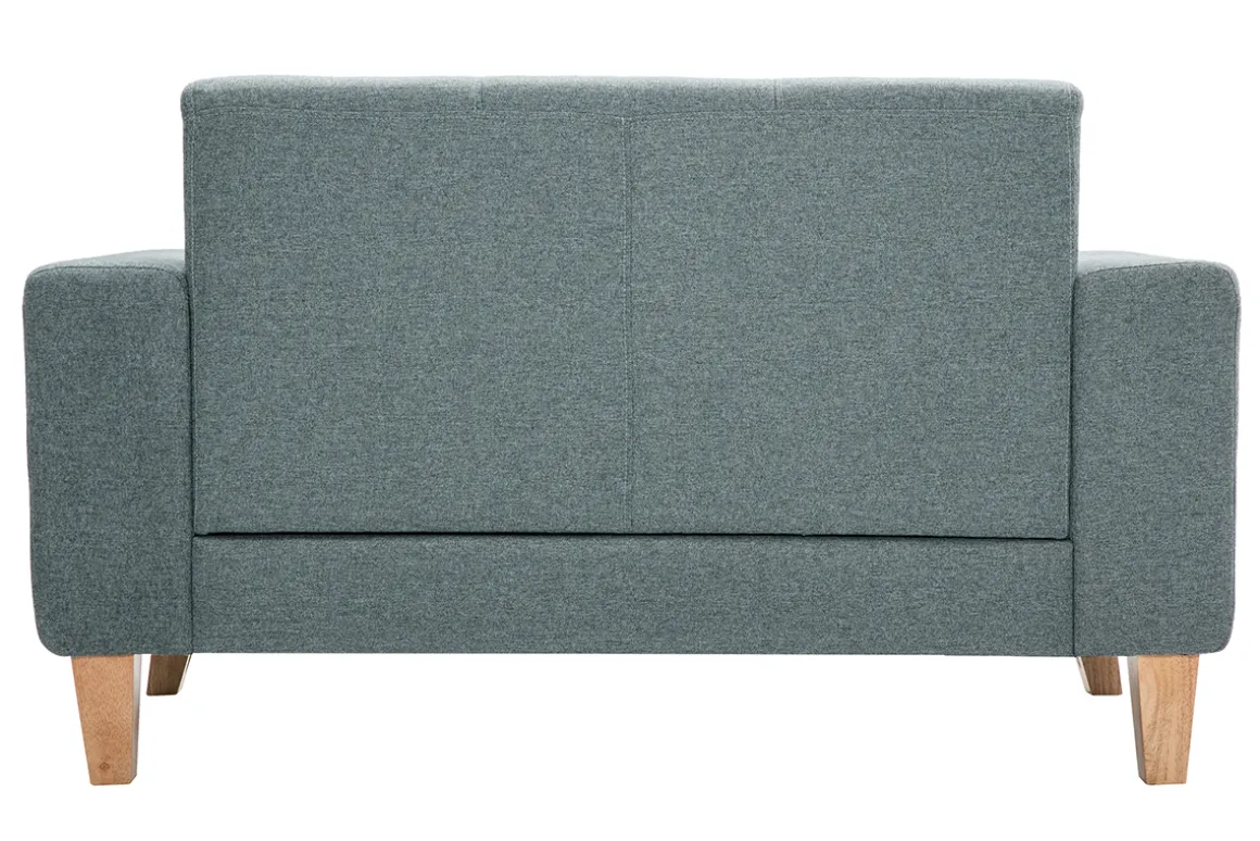 Discount Miliboo Sofá nórdico 2 plazas de tela verde grisáceo y madera clara FJORD