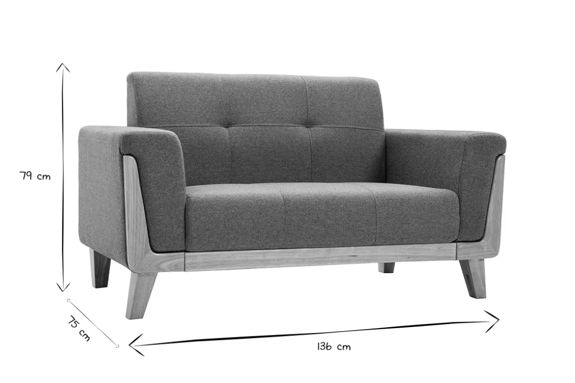 Discount Miliboo Sofá nórdico 2 plazas de tela verde grisáceo y madera clara FJORD