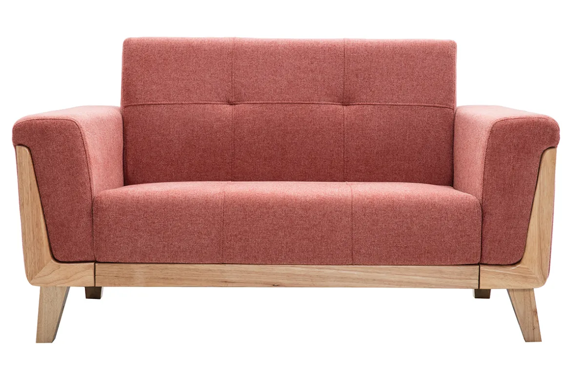 Cheap Miliboo Sofá nórdico 2 plazas de tela terracota y madera clara FJORD