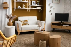 Cheap Miliboo Sofá nórdico 2 plazas de tela terracota y madera clara FJORD