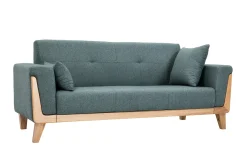 Best Sale Miliboo Sofá nórdico 3 plazas de tela verde grisáceo y madera clara FJORD