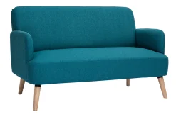 Cheap Miliboo Sofá nórdico 2 plazas de tela azul petróleo y madera clara ISKO