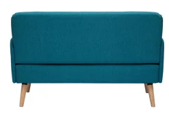 Cheap Miliboo Sofá nórdico 2 plazas de tela azul petróleo y madera clara ISKO