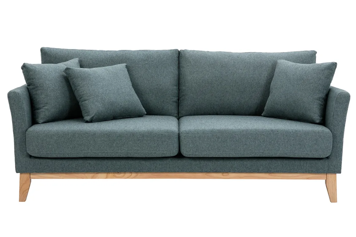 Shop Miliboo Sofá nórdico 3 plazas de tela verde grisáceo y madera clara OSLO
