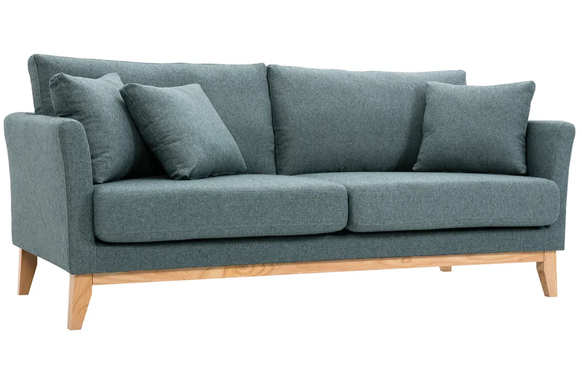 Shop Miliboo Sofá nórdico 3 plazas de tela verde grisáceo y madera clara OSLO