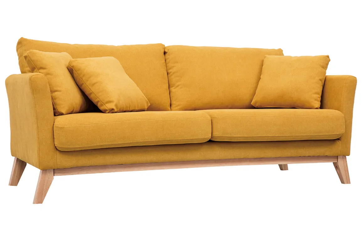 Outlet Miliboo Sofá nórdico 3 plazas desenfundable efecto terciopelo amarillo mostaza OSLO