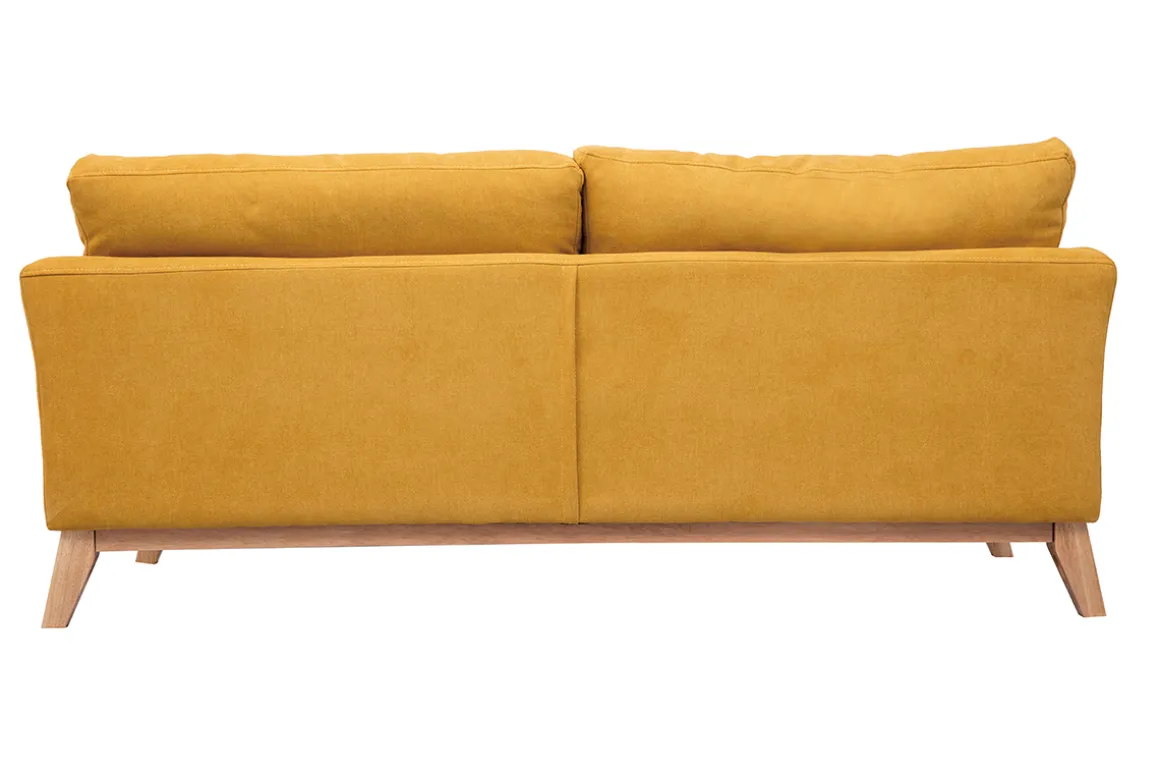 Outlet Miliboo Sofá nórdico 3 plazas desenfundable efecto terciopelo amarillo mostaza OSLO