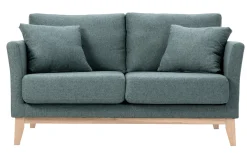 Sale Miliboo Sofá nórdico 2 plazas desenfundable de tela efecto aterciopelado verde grisáceo y madera clara OSLO