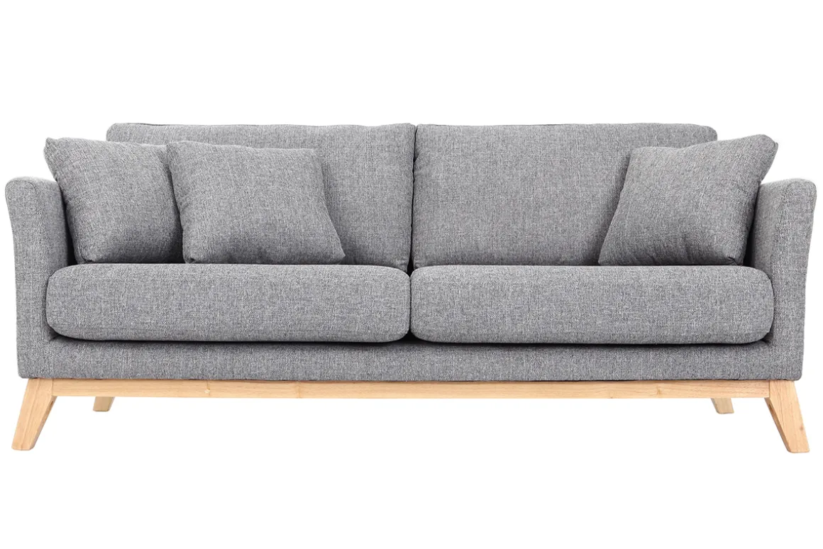 Online Miliboo Sofá nórdico 3 plazas gris claro desenfundable patas madera OSLO