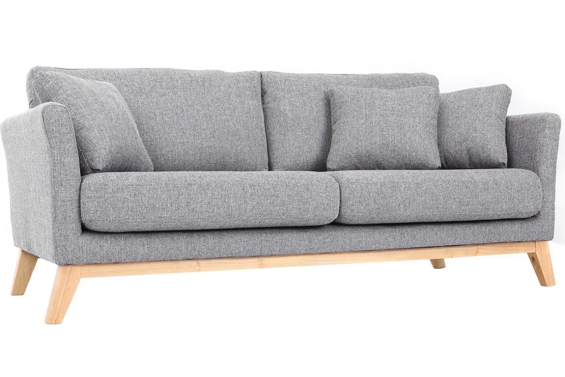 Online Miliboo Sofá nórdico 3 plazas gris claro desenfundable patas madera OSLO