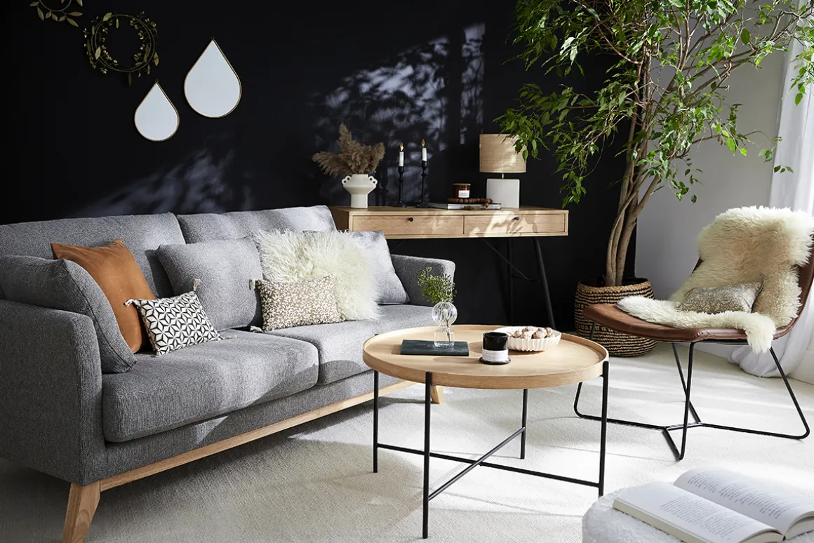 Online Miliboo Sofá nórdico 3 plazas gris claro desenfundable patas madera OSLO