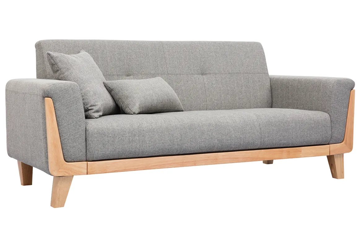 Online Miliboo Sofá nórdico 3 plazas gris claro y madera FJORD