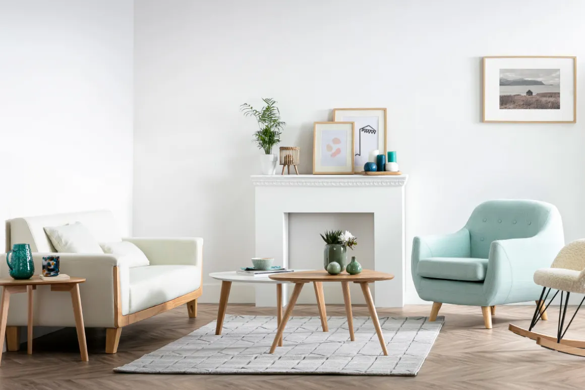 Online Miliboo Sofá nórdico 3 plazas gris claro y madera FJORD