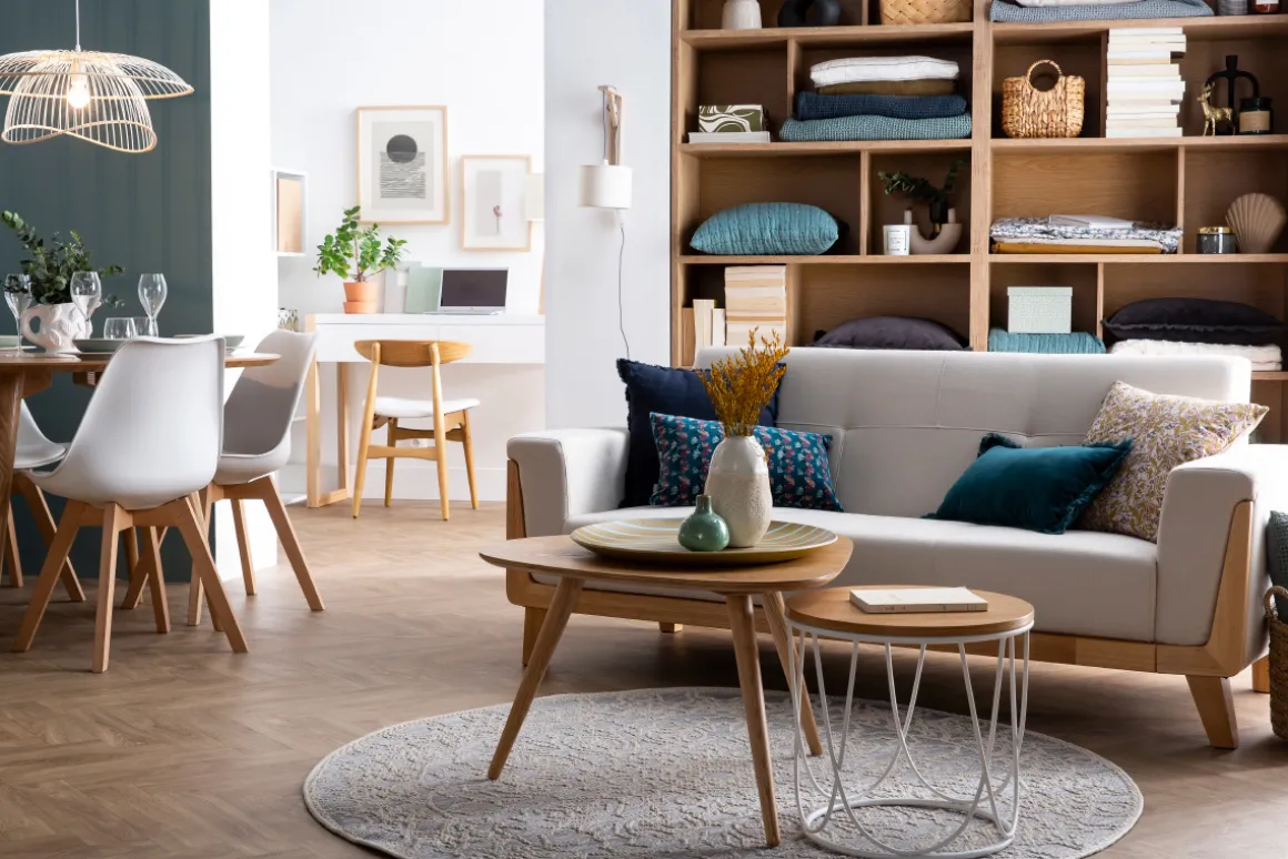 Online Miliboo Sofá nórdico 3 plazas gris claro y madera FJORD