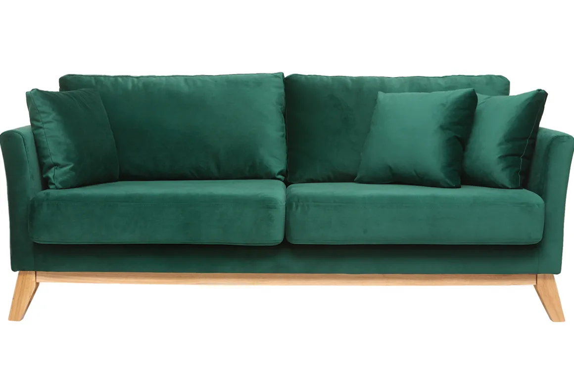 Cheap Miliboo Sofá nórdico 3 plazas terciopelo verde desenfundable patas madera OSLO