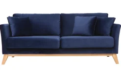 Clearance Miliboo Sofá nórdico 3 plazas terciopelo azul oscuro desenfundable patas madera OSLO