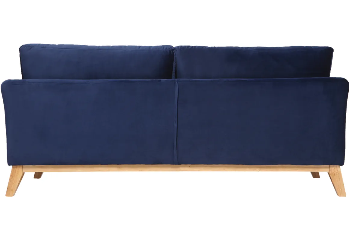 Clearance Miliboo Sofá nórdico 3 plazas terciopelo azul oscuro desenfundable patas madera OSLO