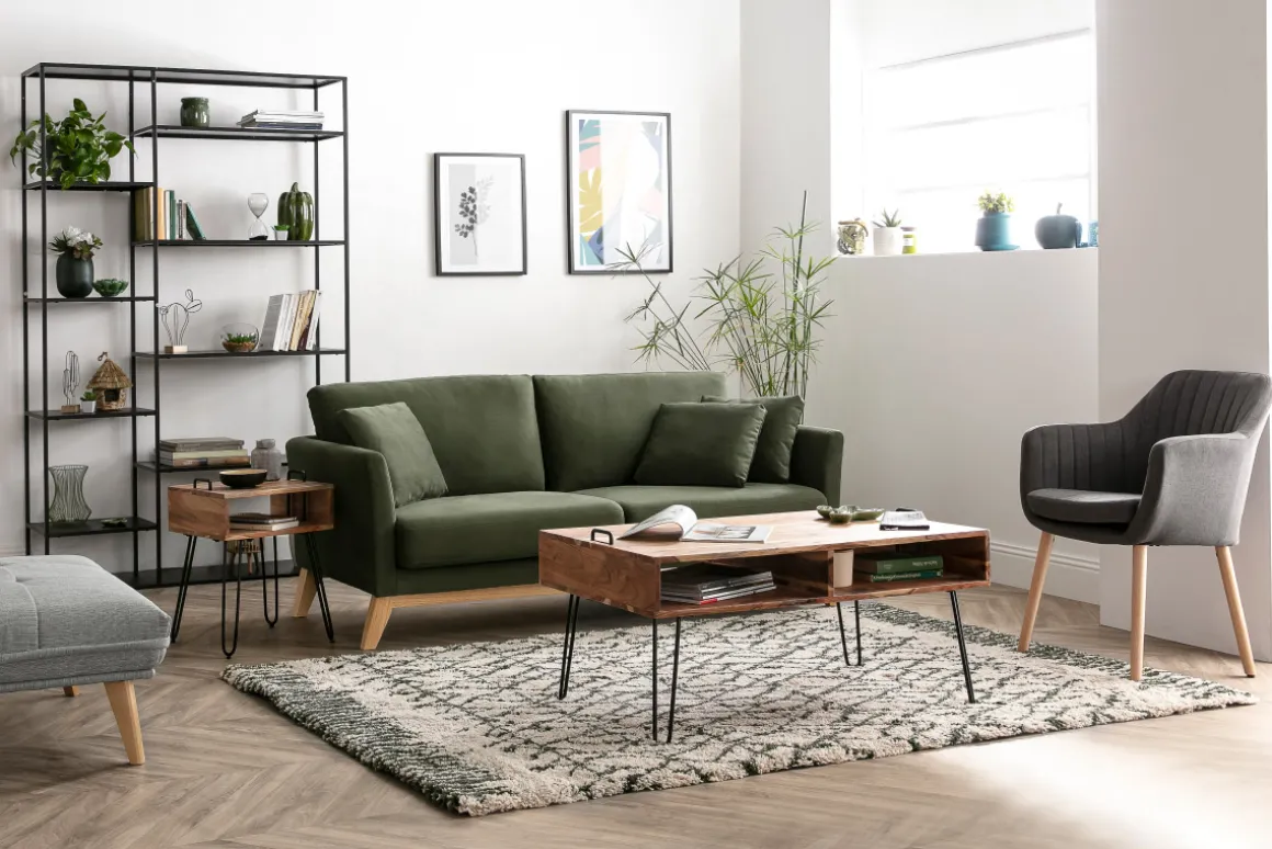 Clearance Miliboo Sofá nórdico 3 plazas terciopelo azul oscuro desenfundable patas madera OSLO
