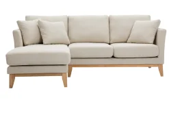Shop Miliboo Sofá nórdico con chaise longue a la izquierda en tela beige desenfundable con madera clara 3-4 plazas OSLO